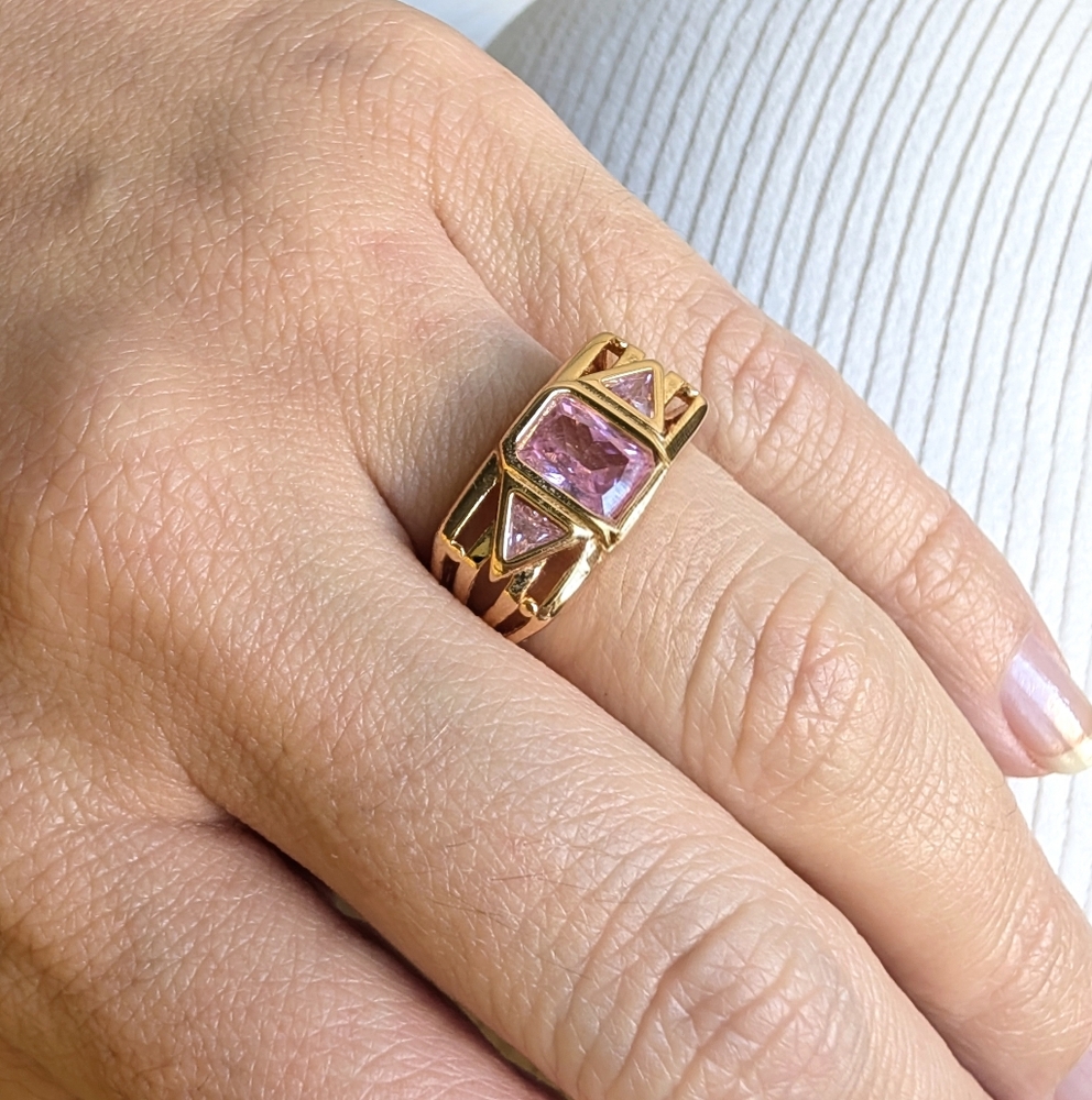 Multicolor Gemstone Bracelet, Gold Beaded Bracelet and Pink Ring